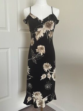 Vintage '90s La Belle Black Sleeveless Floral Dress Womens Size S Whimsigoth